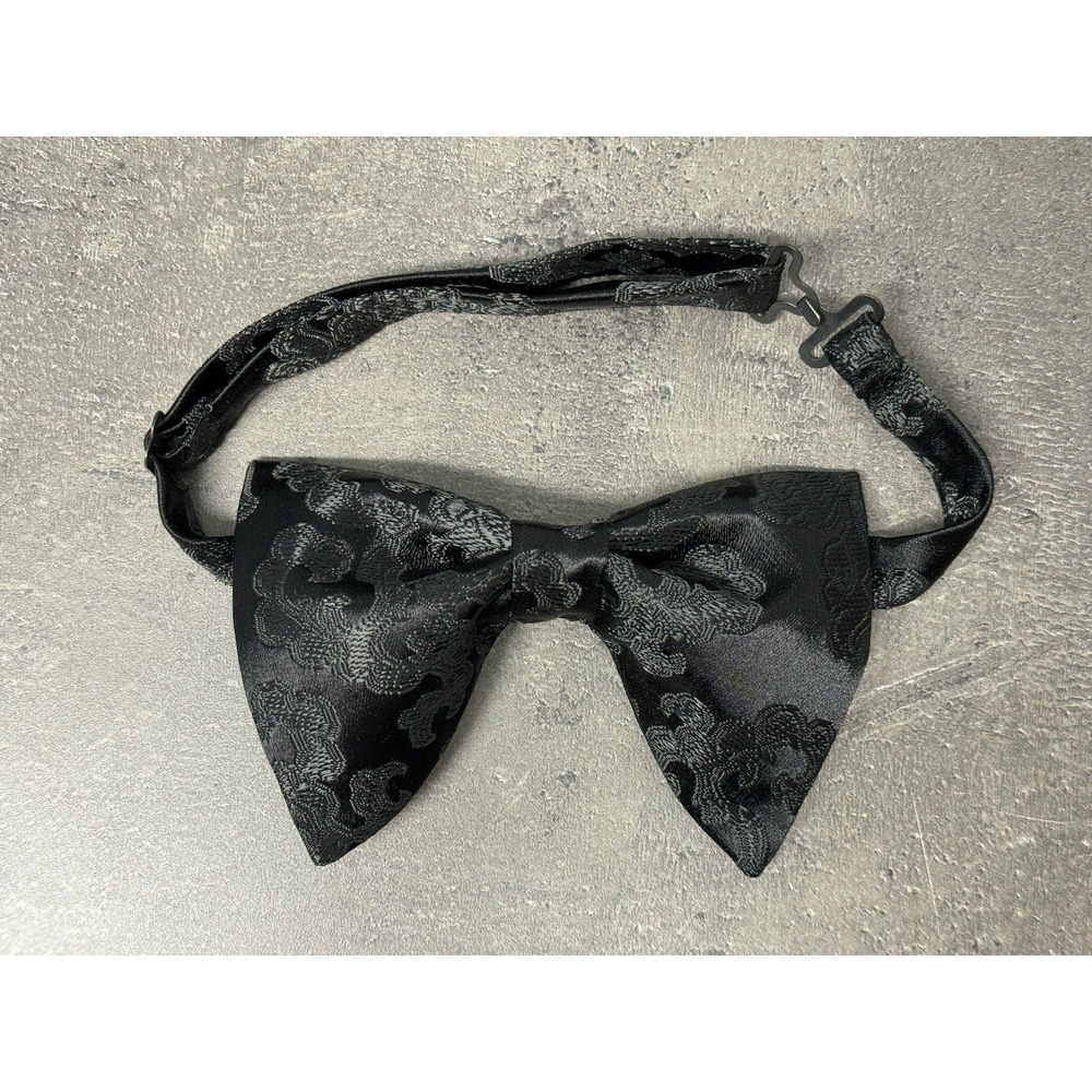 Handmade Black Brocade Bow tie Vintage style 70`s Bowtie Pretied Formal Prom